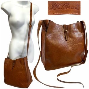 L.L. Bean Leather Cognac Camel Crossbody Messenger